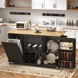 Rolling Wood Kitchen Island Cart With Drop Leaf Countertop