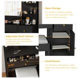 Modern Wooden Vanity Desk With Mirror Lights Charging Station