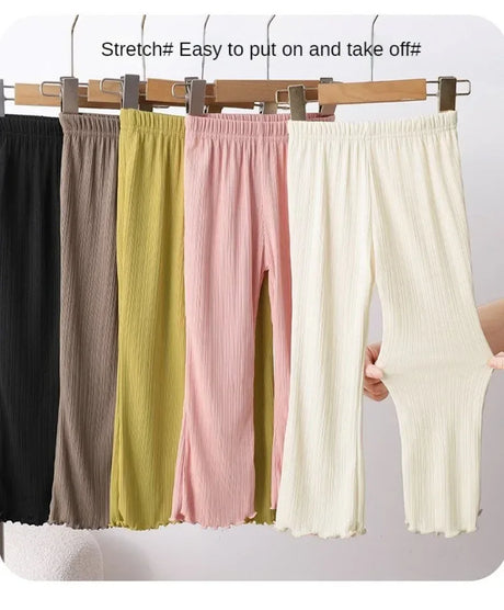 Girls Summer Ribbed Knit Flared Casual Pants - Omega Lifestyles