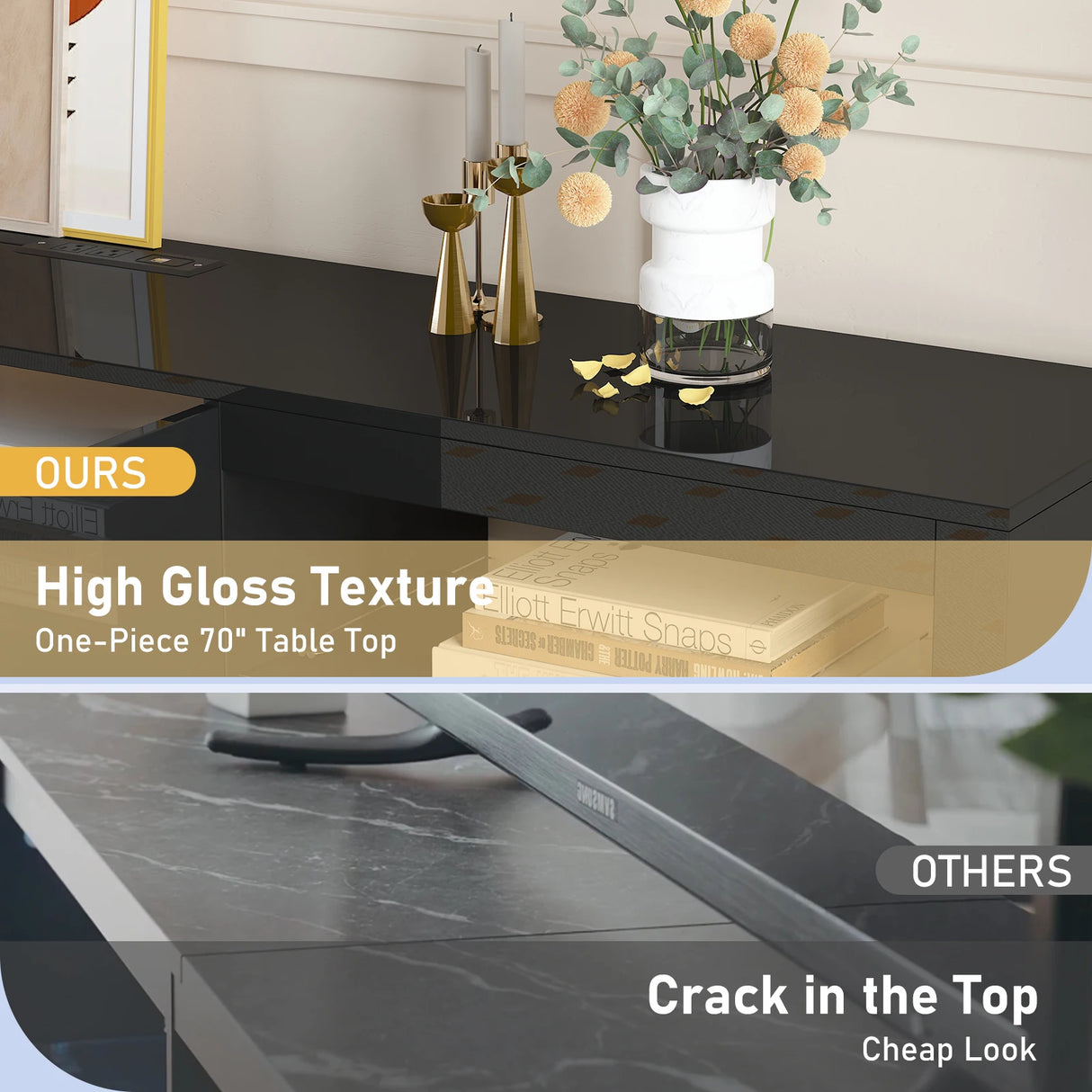 Modern High Gloss 72-Inch LED TV Stand With Storage