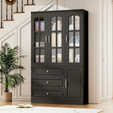 Modern 78-Inch White Glass Door Living Room Cabinet