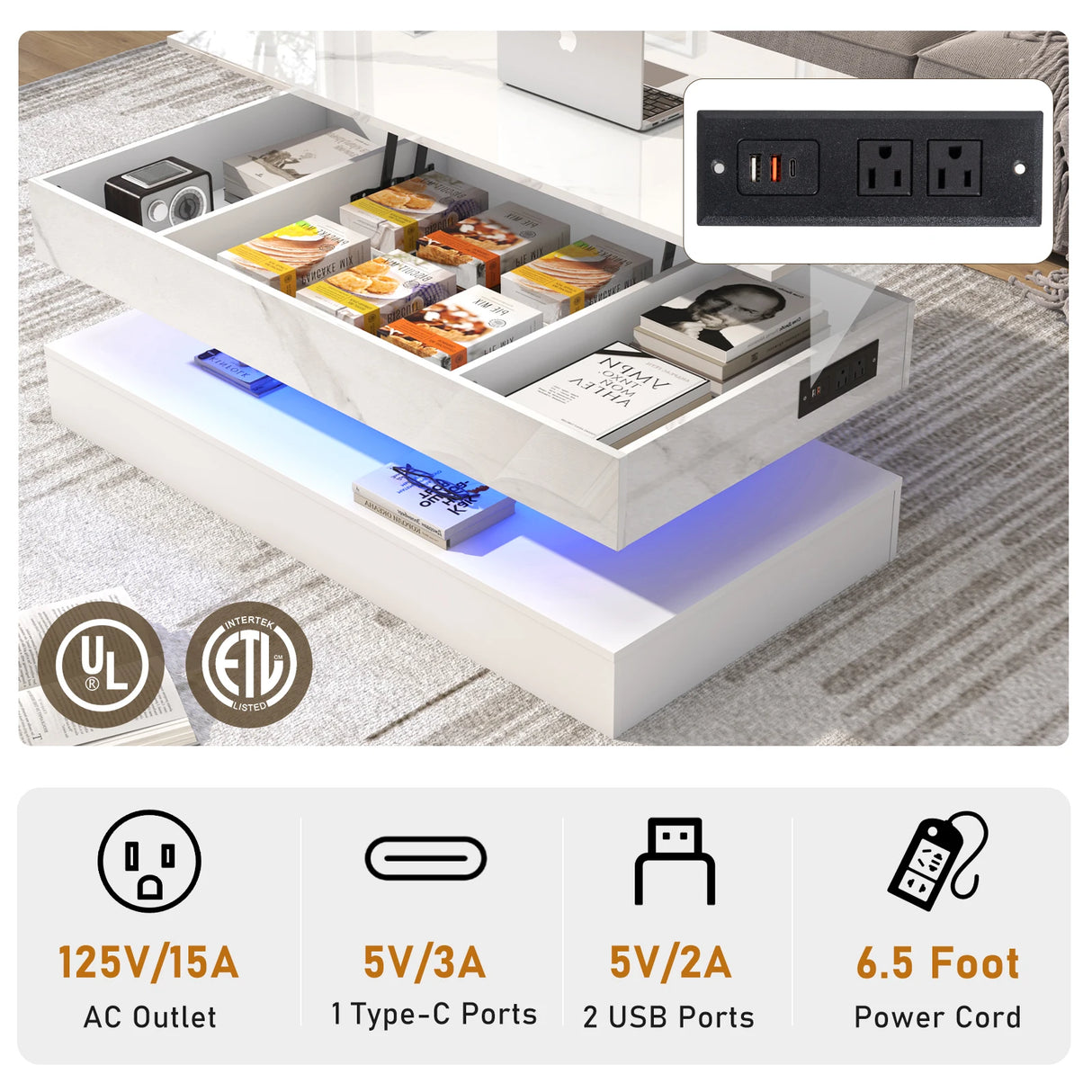Modern LED Coffee Table With Storage And Lighting