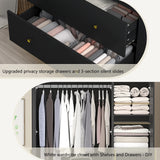 Modern Engineered Wood 3-Door Wardrobe Closet With Mirror