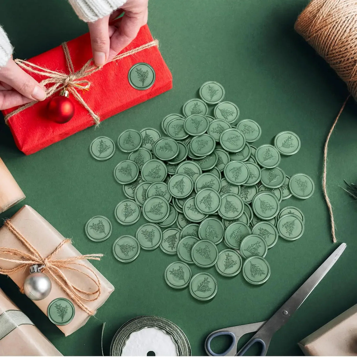 Set Of 50 Rosemary Green Envelope Wax Seal Stickers - Omega Lifestyles