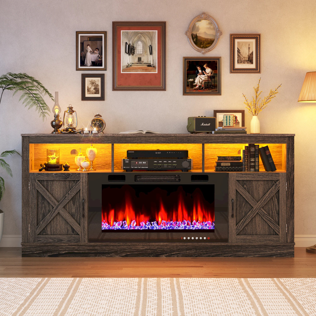 Farmhouse Living Room Fireplace TV Stand Console