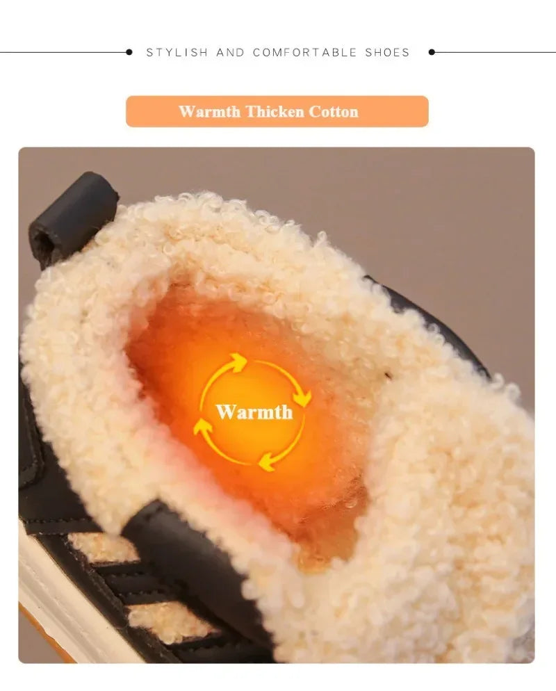 Children Plush Anti-Skid Cotton Leather Winter Sneakers - Omega Lifestyles