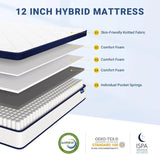 King Size Mattress 12 Inch King Mattresses in a Box Hybrid Spring Mattresses with Comfort Foam and Pocket Coils for Pressure Rel - Omega Lifestyles