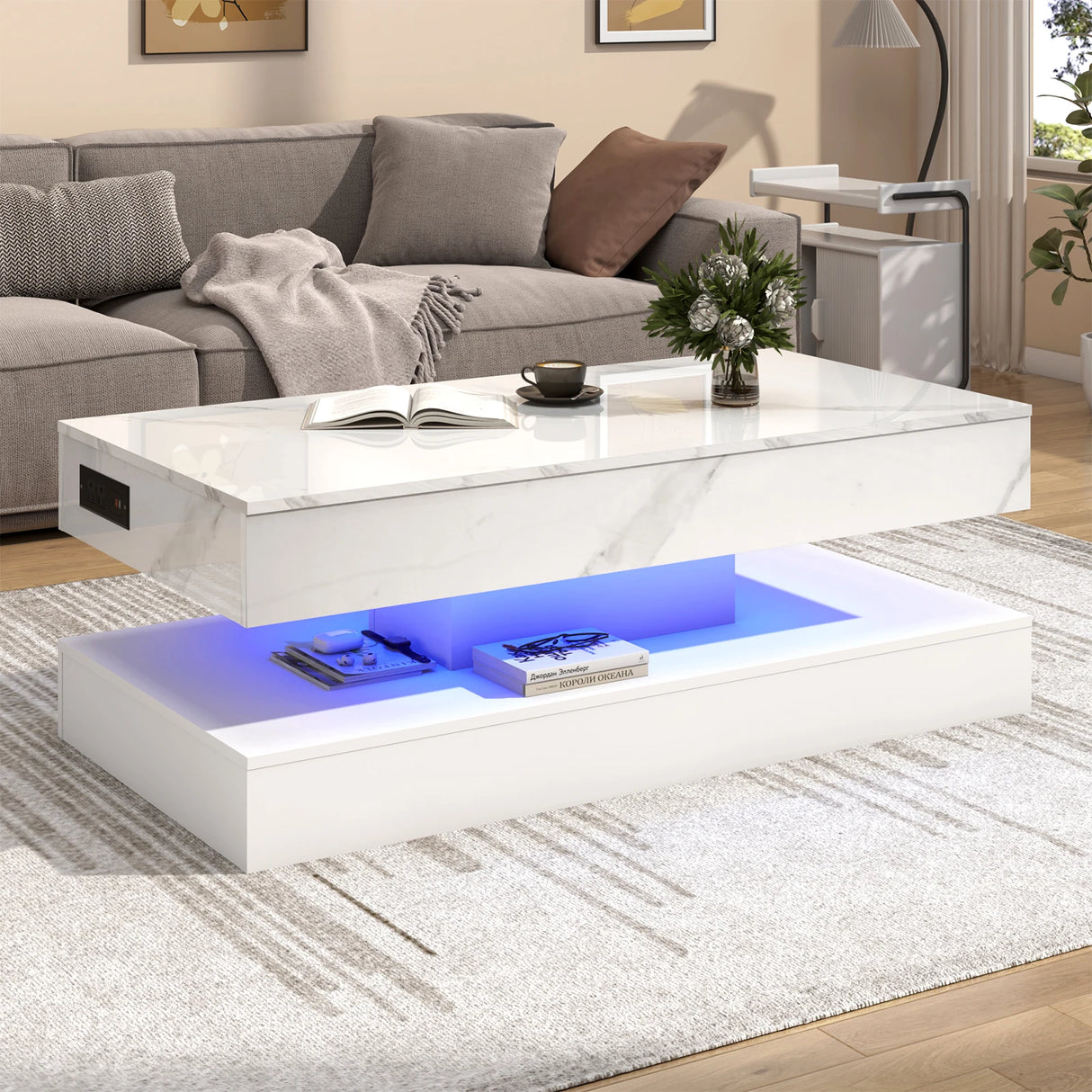 Modern LED Coffee Table With Storage And Lighting