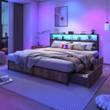 King Size Industrial LED Light Storage Platform Bed Frame