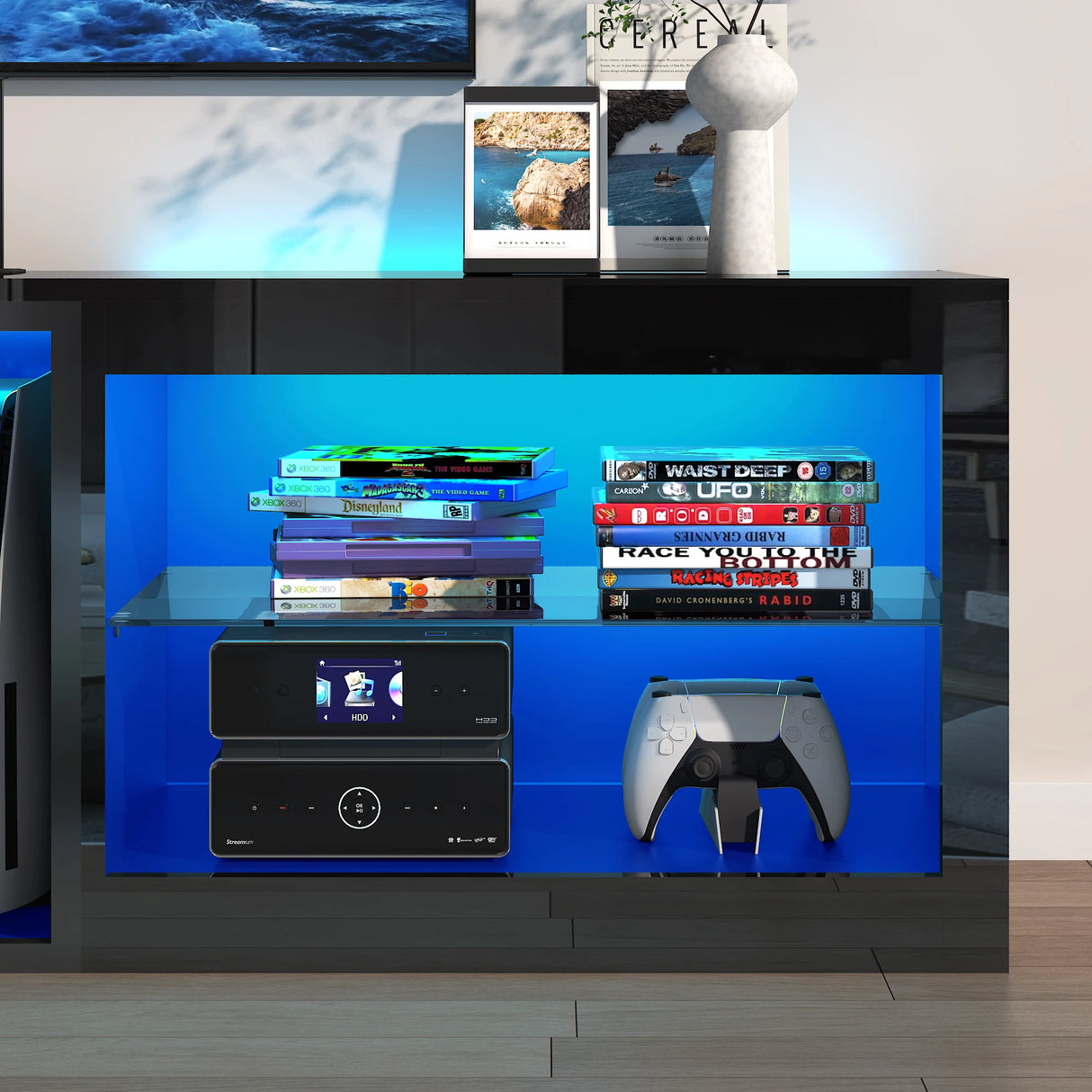 Modern 63-Inch High Gloss LED TV Stand With Storage