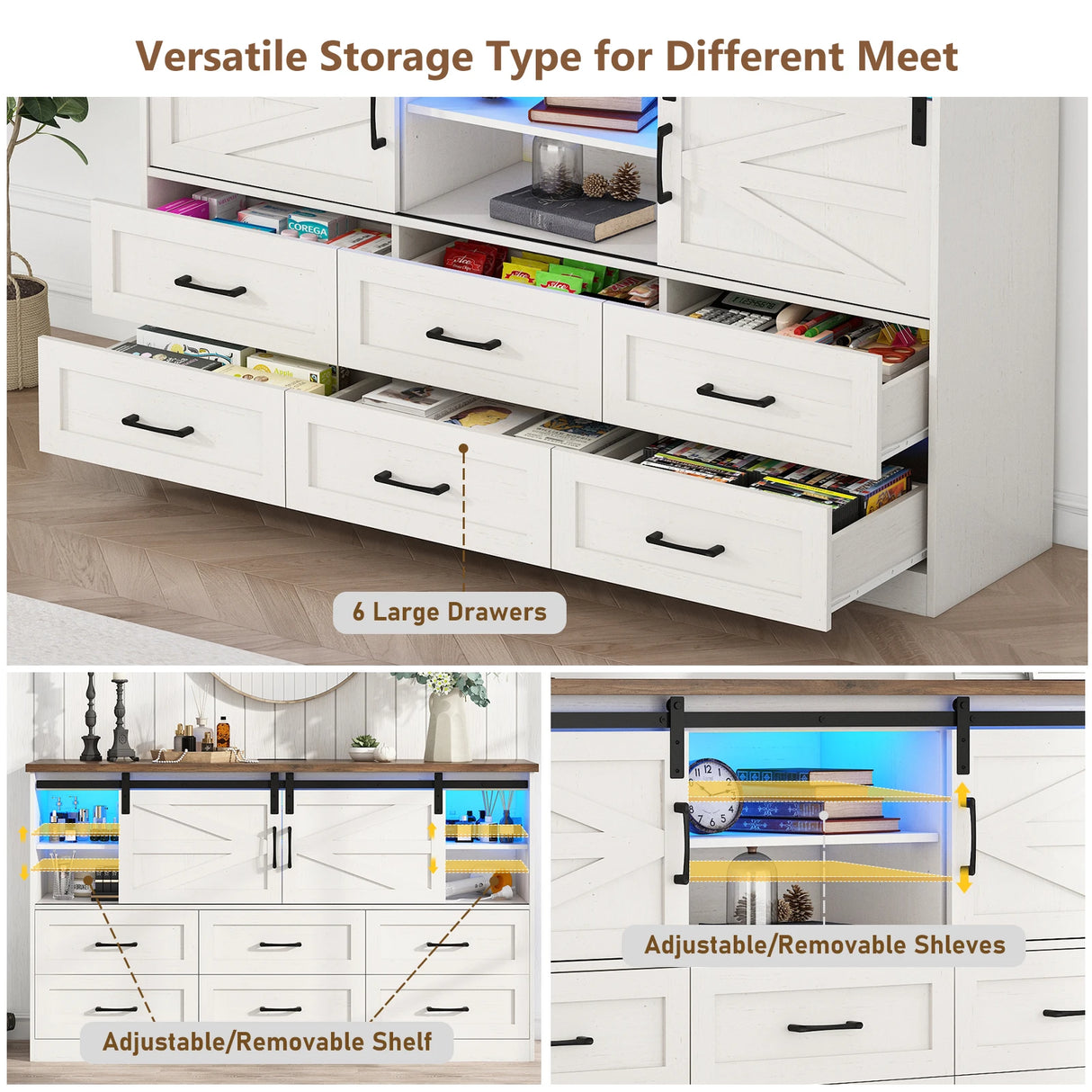 Farmhouse Wood Sideboard Buffet Cabinet With Charging Station