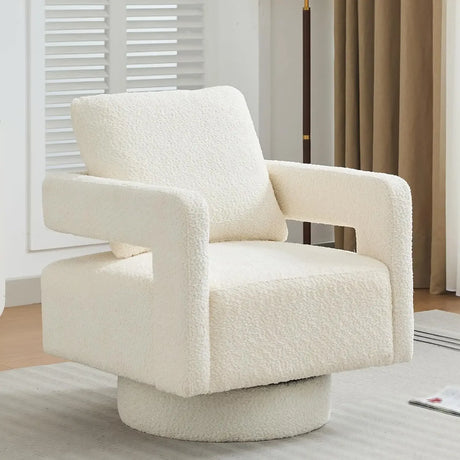 Boucle Upholstered Swivel Accent Chair With Pillow - Omega Lifestyles