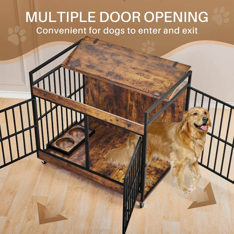 Industrial Wood Heavy Duty Large Dog Crate With Wheels - Omega Lifestyles