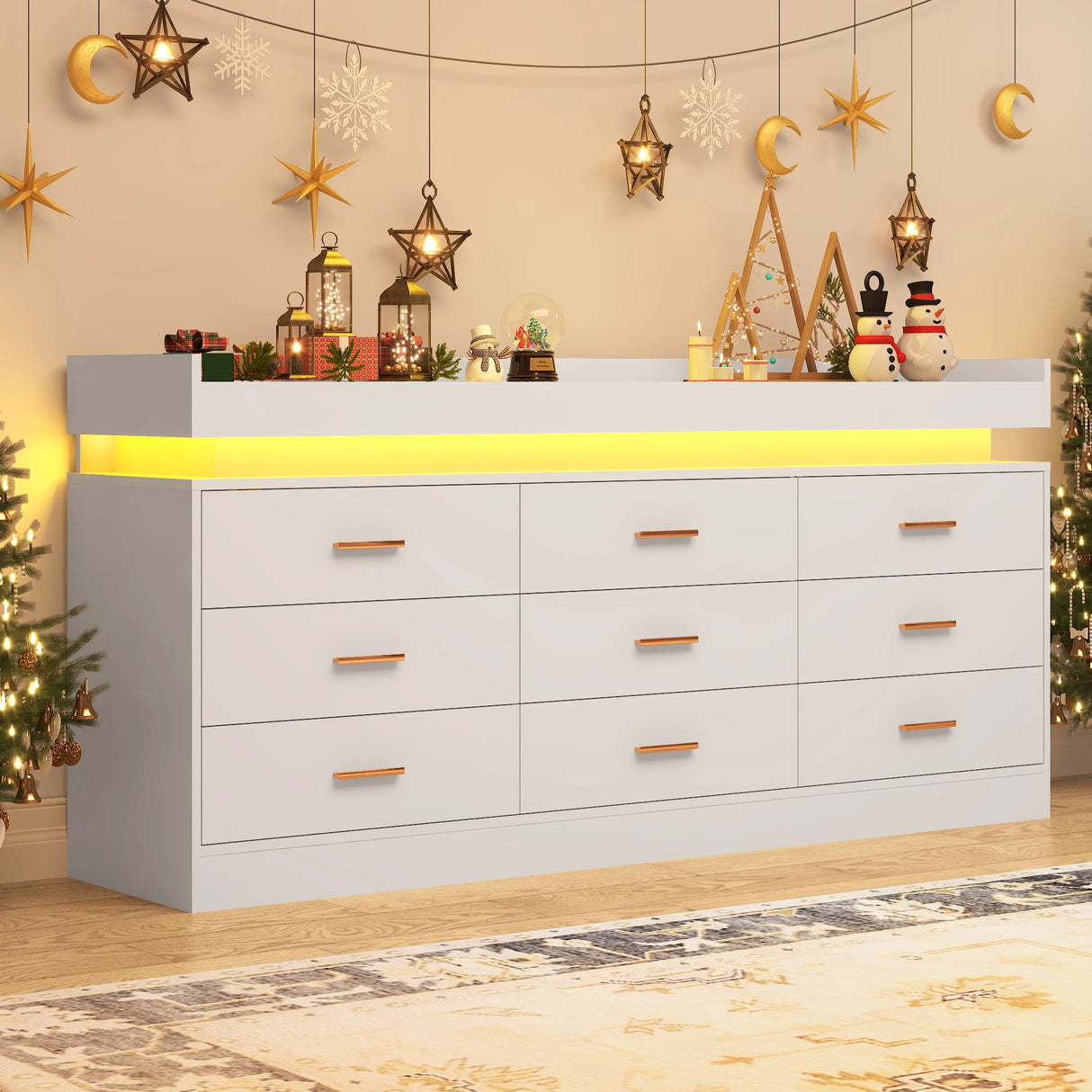 Modern 9-Drawer Wooden Dresser With LED Light