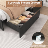 Queen LED Platform Bed Frame With Storage Drawers and USB Charging