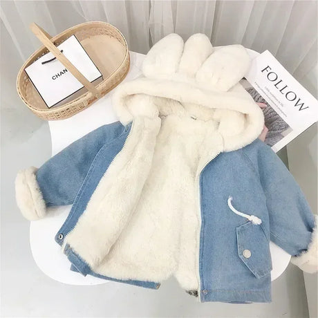 Kids Winter Cotton Polyester Hooded Rabbit Ear Coat - Omega Lifestyles