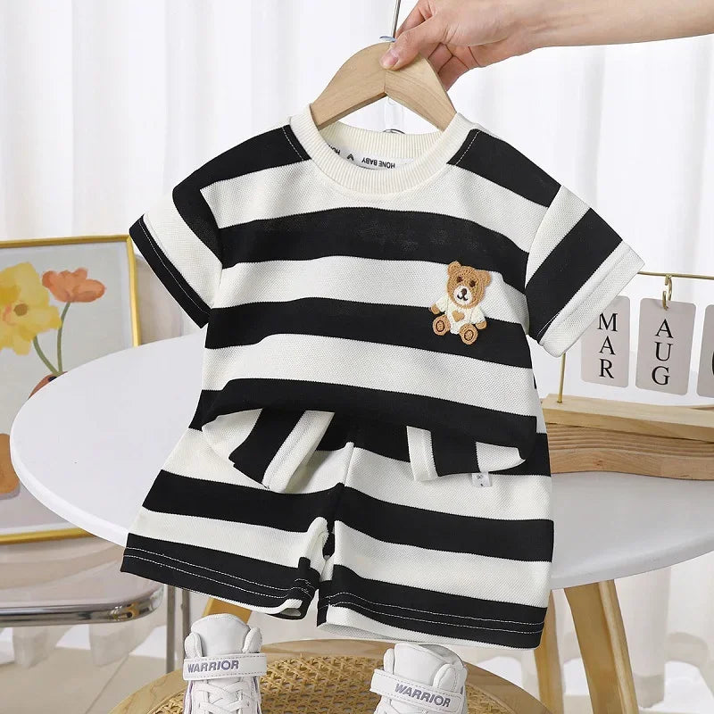 2-Piece Striped Polyester Toddler Summer Outfit Set