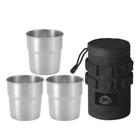 Set Of 3 300ml Stainless Steel Outdoor Camping Cups With Bag - Omega Lifestyles