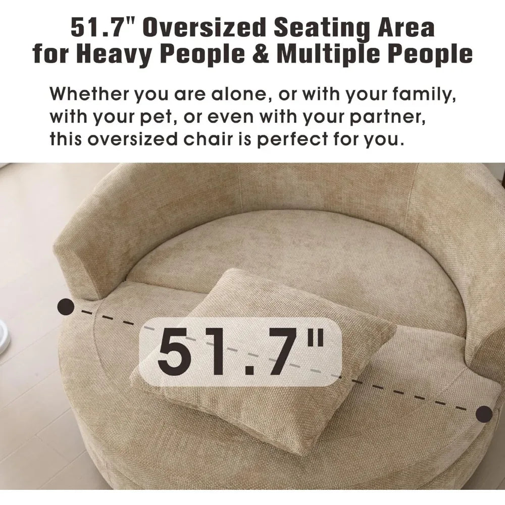 Oversized Round Barrel Chenille Fabric Accent Chair With Ottoman - Omega Lifestyles