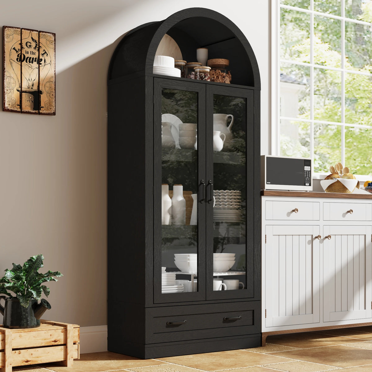 75-Inch Arched Farmhouse Wood Kitchen Pantry Cabinet