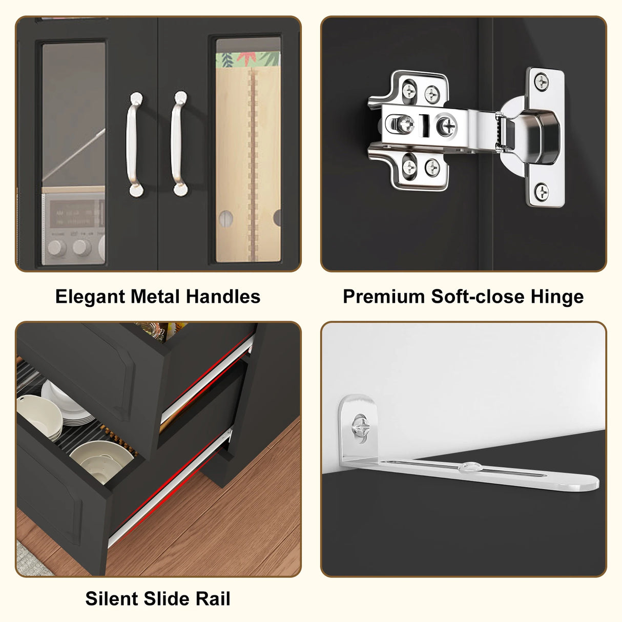 Spacious White Glass Door Dining Room Storage Cabinet