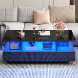 43-Inch Modern LED High Gloss Coffee Table With Storage Drawers