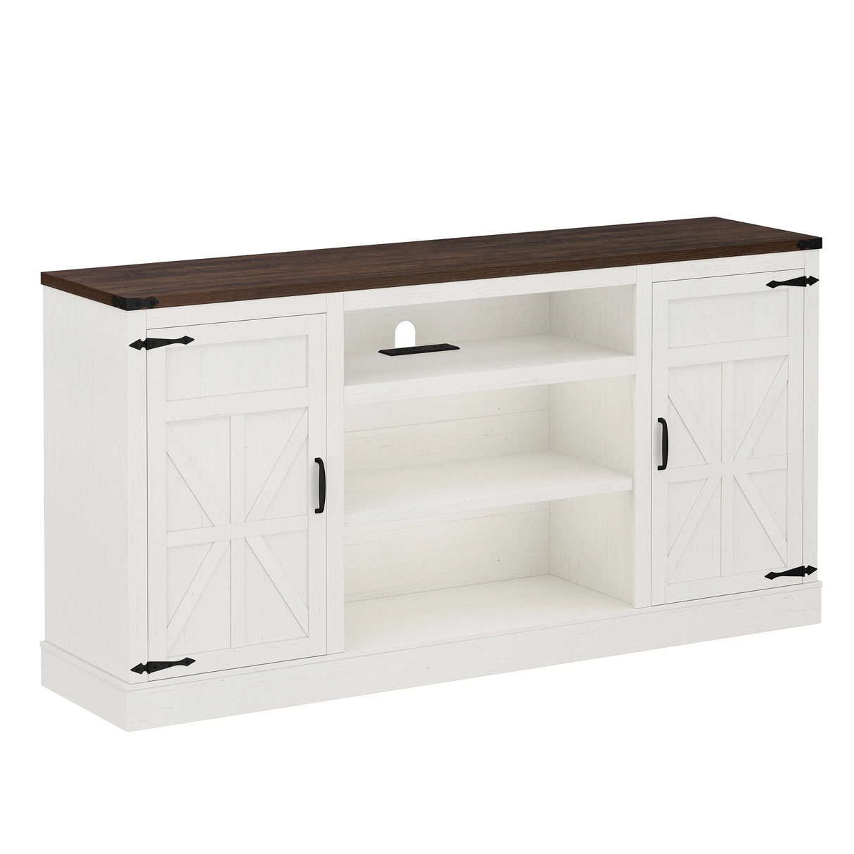 66-Inch Farmhouse Wooden TV Stand With Power Outlets