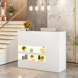 Modern LED Reception Desk With Storage Cabinets and Power Outlets