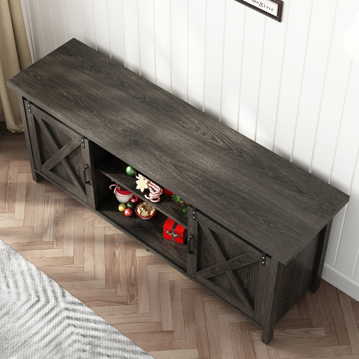 Farmhouse Sliding Barn Door Rustic TV Stand