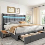 Queen Upholstered Bed Frame With Storage Drawers - Omega Lifestyles
