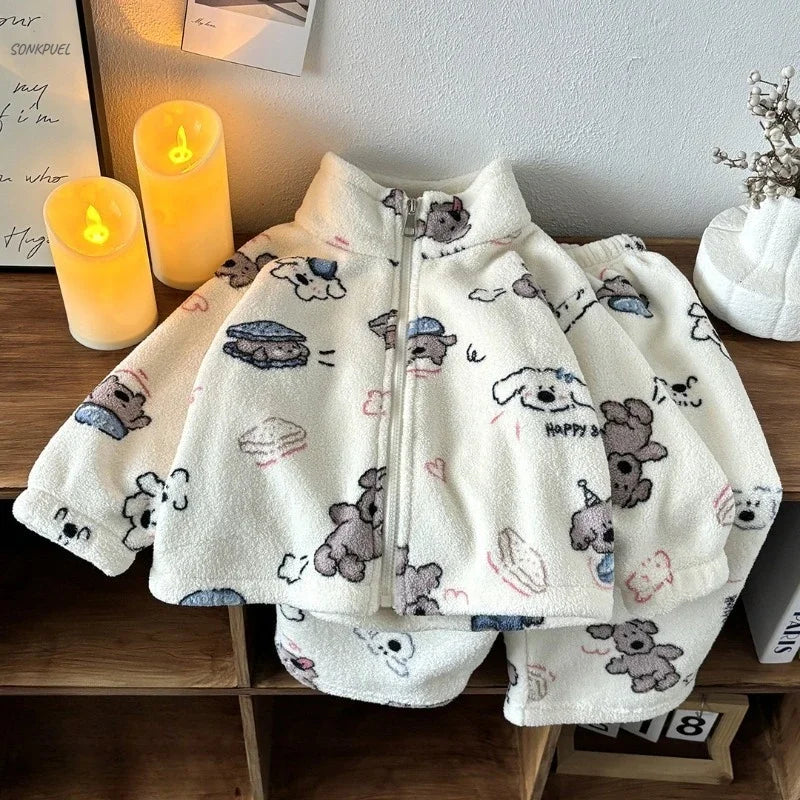 Winter 2-Piece Kids Plush Fleece Pajama Set