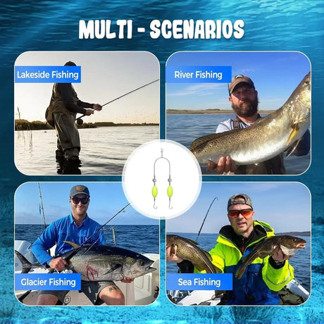 Set Of 10 Steel Alloy Double Reverse Fishing Hooks Rig - Omega Lifestyles