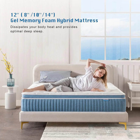 12/14 Inch HybridFullKingQueen Mattress in a Box, Gel Memory Foam Mattress, Individually Wrapped Pocket Coils Innerspring Mattre - Sleep Galleria