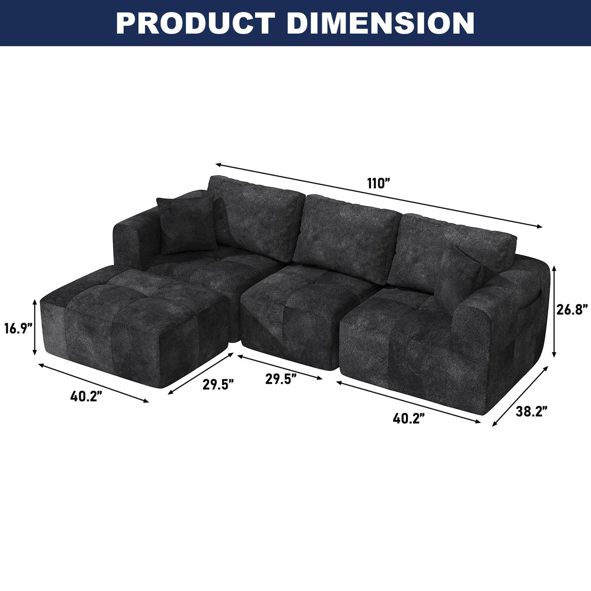 Modular L-Shaped U-Shaped Convertible Ottoman Sectional Sofa