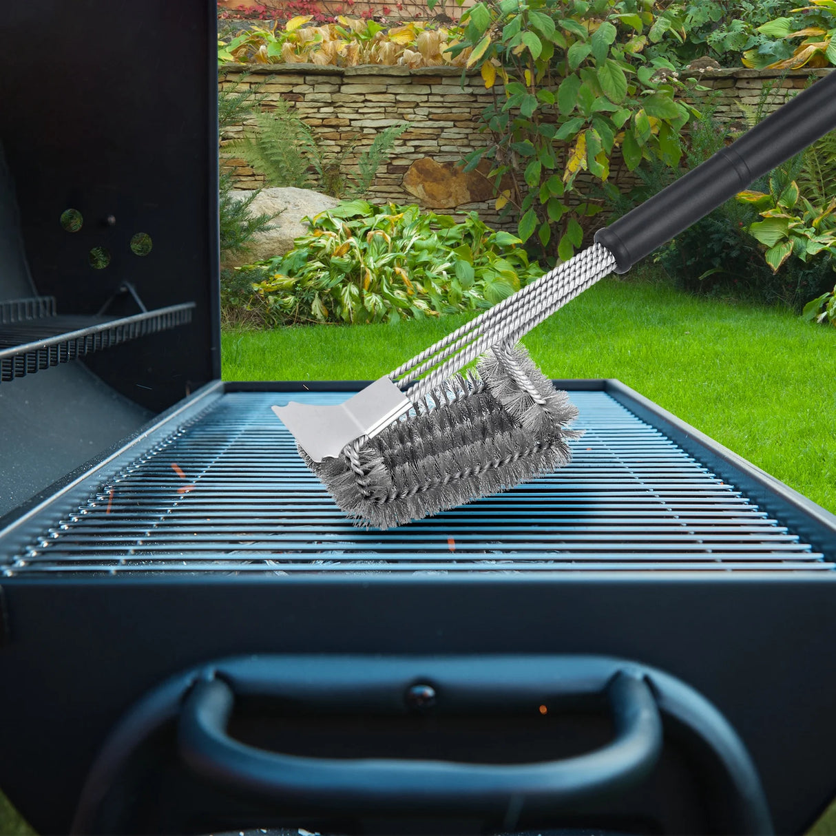 Stainless Steel Grill Brush With Scraper And Scrubber