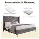 Queen Velvet Upholstered Wingback Bed Frame With LED Lights