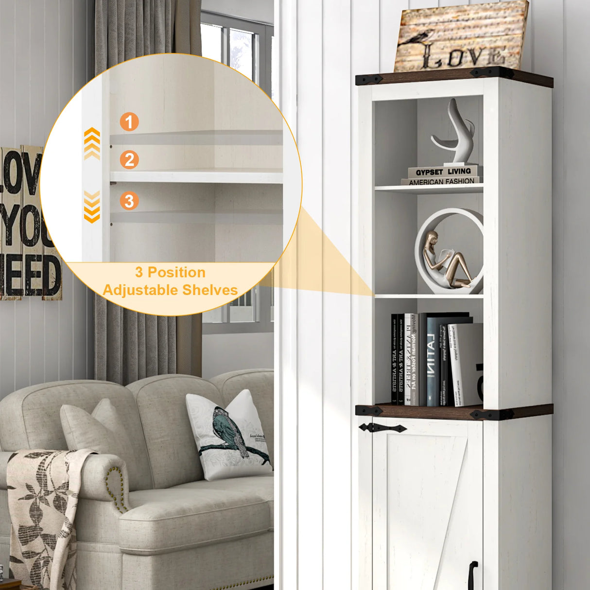 68-Inch Farmhouse Rustic Barn Door Storage Cabinet