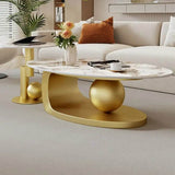Modern Stone Coffee Table with Metal Base - Omega Lifestyles