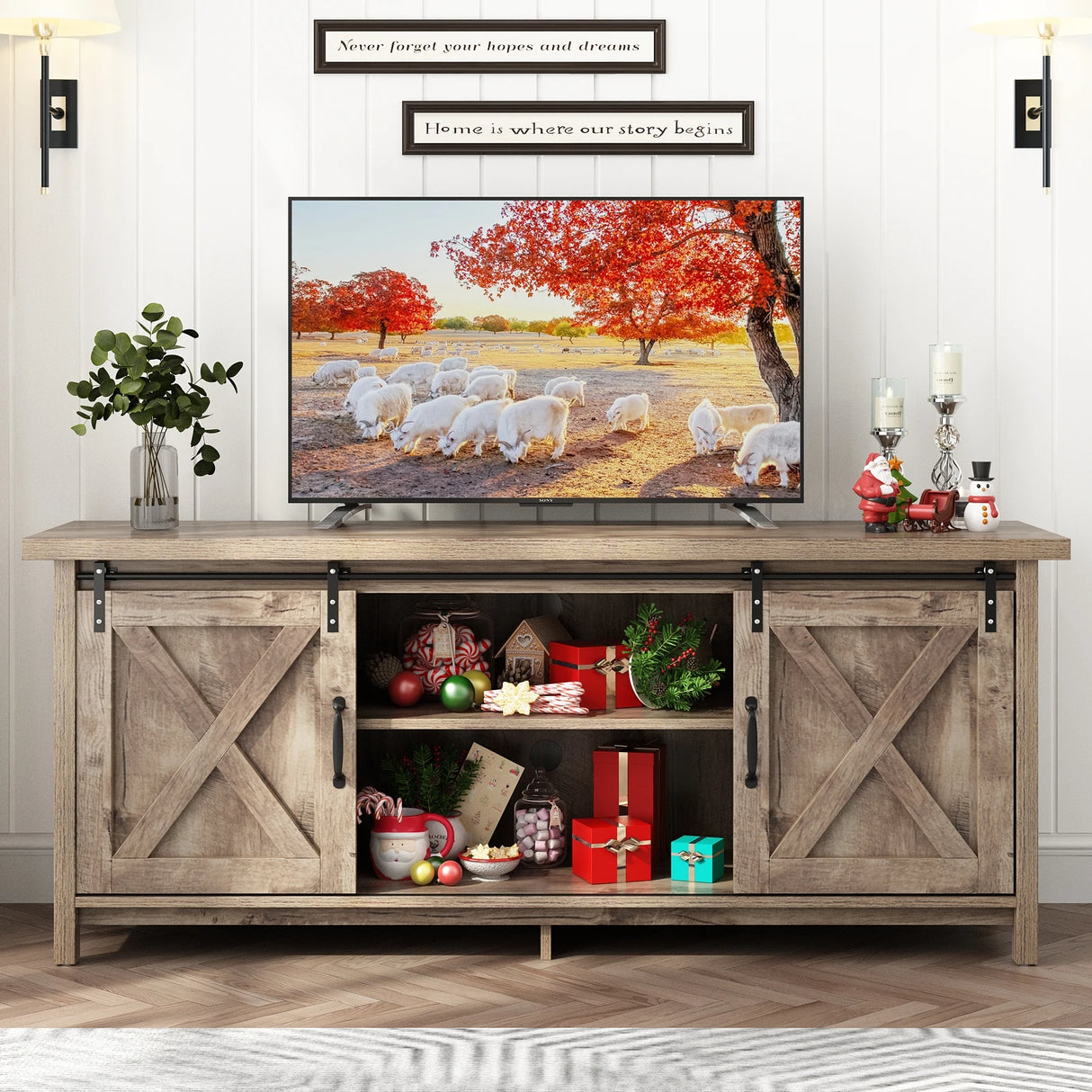Farmhouse Sliding Barn Door Rustic TV Stand