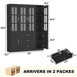 Modern 78-Inch White Glass Door Living Room Cabinet