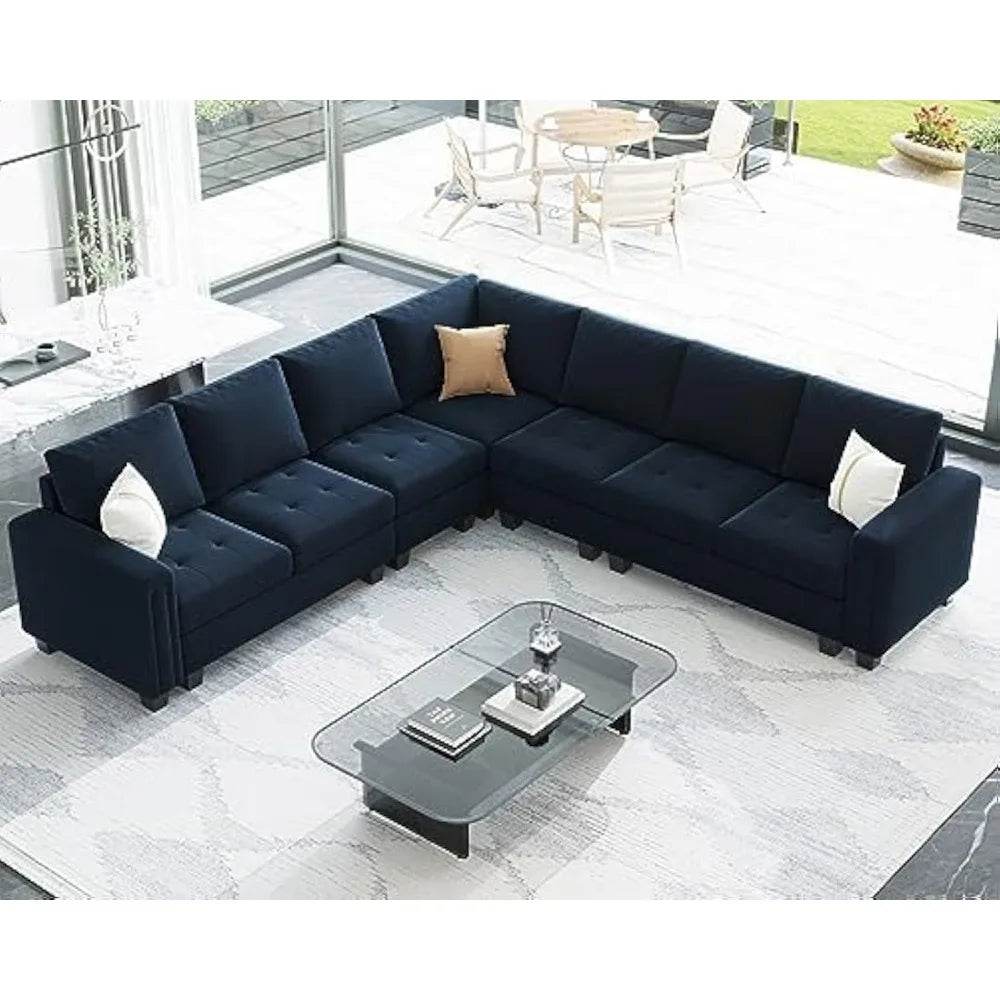 Modern Velvet L-Shaped Sectional Sofa With Chaise - Omega Lifestyles