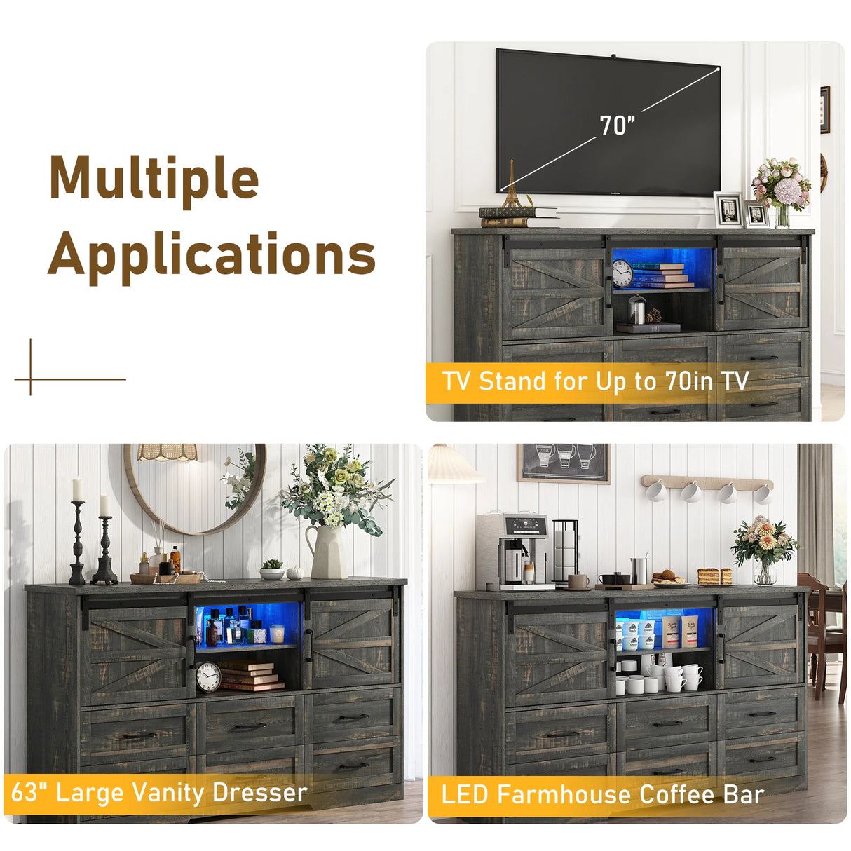 Farmhouse Wood Sideboard Buffet Cabinet With Charging Station