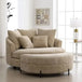 Oversized Round Barrel Chenille Fabric Accent Chair With Ottoman - Omega Lifestyles