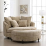 Oversized Round Barrel Chenille Fabric Accent Chair With Ottoman - Omega Lifestyles