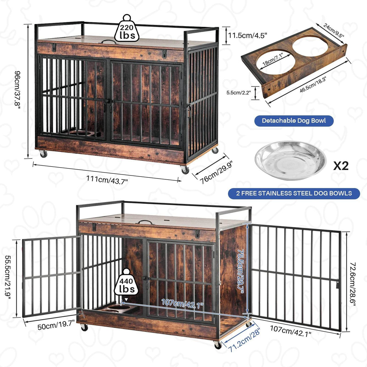 Industrial Wood Heavy Duty Large Dog Crate With Wheels - Omega Lifestyles