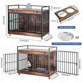 Industrial Wood Heavy Duty Large Dog Crate With Wheels - Omega Lifestyles