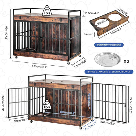 Industrial Wood Heavy Duty Large Dog Crate With Wheels - Omega Lifestyles