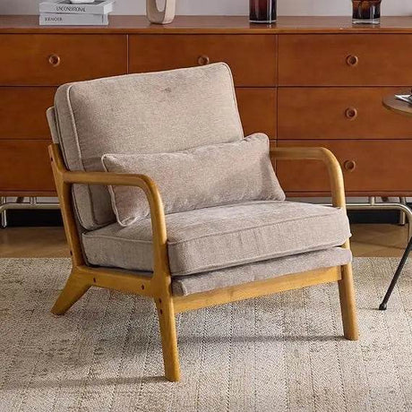 Mid-Century Modern Chenille Armchair with Lumbar Pillow - Omega Lifestyles