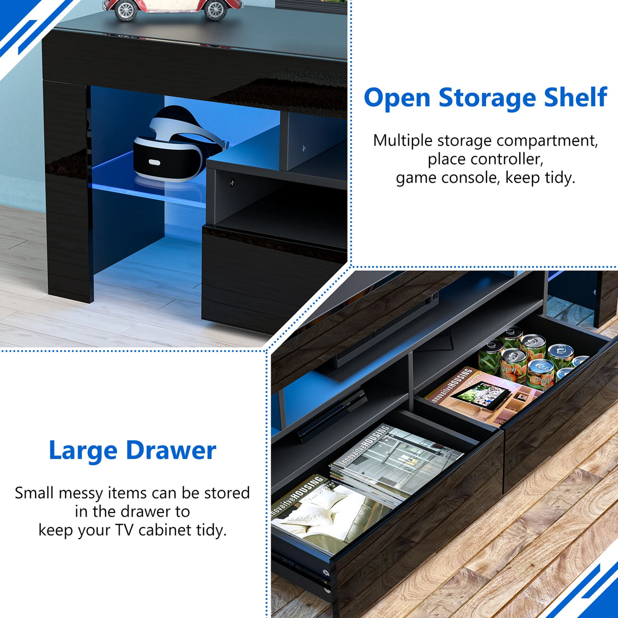 Modern 71-Inch Living Room TV Stand With RGB LED Lighting