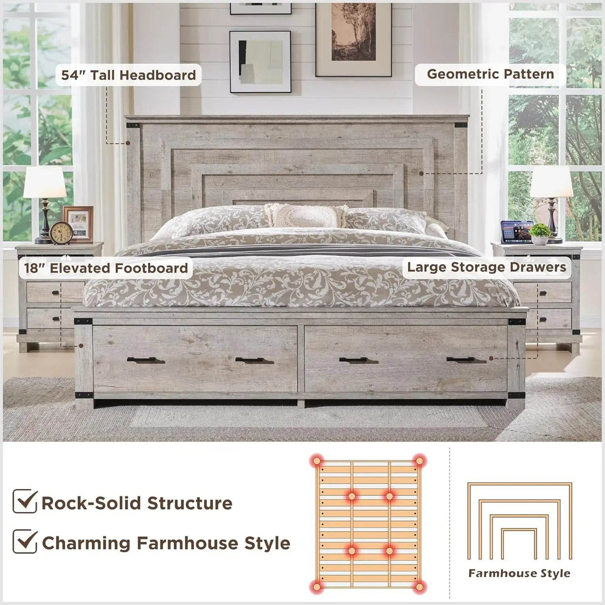 Farmhouse Rustic Wood Bed Frame - Omega Lifestyles